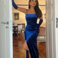 Royal Blue Sheath Spaghetti Strap Velvet Prom Dress Evening Dress SH6524