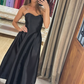Simple Black A Line Sweetheart Neck Satin Prom Dress Evening Dress SH6360