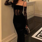 Sexy Bodycon Velvet Lace Red Evening Party Dress Spaghetti Straps Mermaid Prom Dress  SH1427