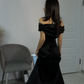 Pretty Brown Mermaid Off the Shoulder Satin Prom Dress Evening Dress Date Dress SH3981