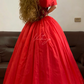 Vintage Red Ball Gown Off the Shoulder Beaded Tulle Prom Dress 16th Birthday Dress SH4958