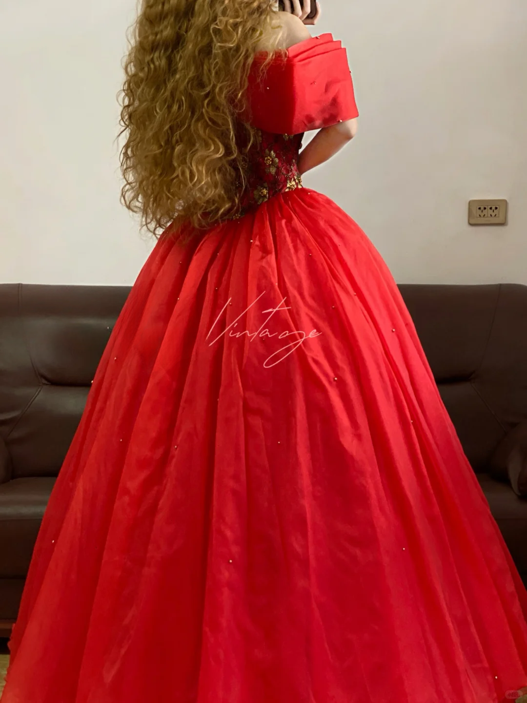 Vintage Red Ball Gown Off the Shoulder Beaded Tulle Prom Dress 16th Birthday Dress SH4958