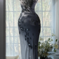Sexy Black Sheath Floral Beaded Chiffon Long Prom Dress Graduation Prom Dress SH5349