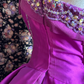 Vintage Pink Ball Gown Strapless Beaded Bow Satin Prom Dress Sweet 16 Dress SH5773