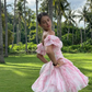 Sweety Pink A Line Off the Shoulder Print Chiffon Short Homecoming Dress Outfits SH6495