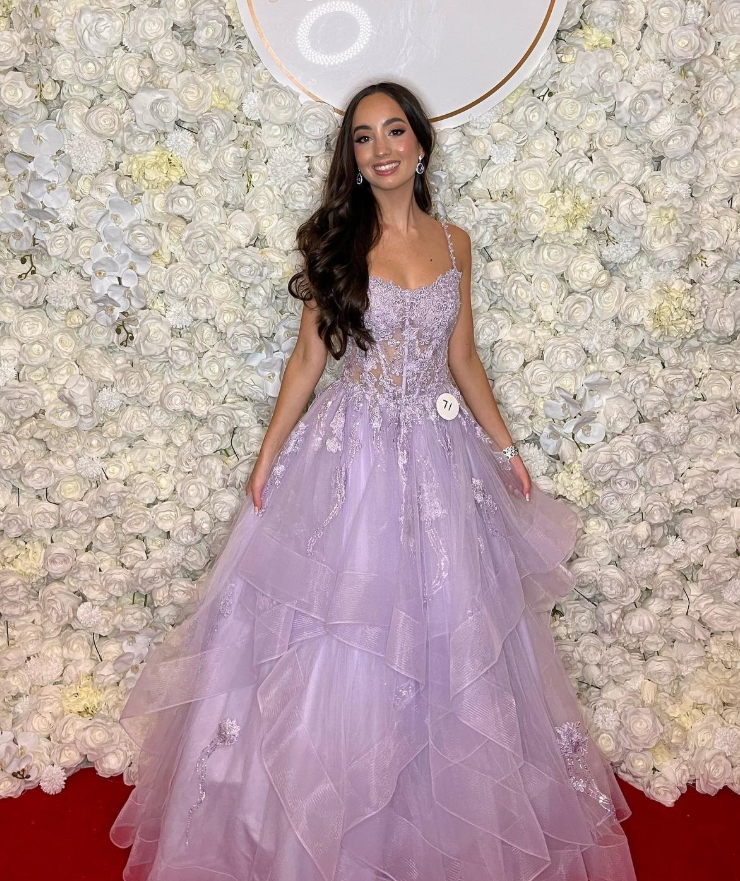 Pretty A Line Spaghetti Straps Lilac Lace Layered Organza Long Prom Dress Date Dress SH6505