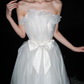 Gentle Flowy A Line Strapless White Tulle Long Wedding Dress SH6626