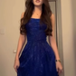 Royal Blue A Line Spaghetti Strap Sequin Prom Dress Evening Dress with Slit SH4347