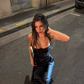 Sexy Black Mermaid Spaghetti Strap Corset Simple Satin Long Prom Dress SH5066