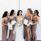 Simple Sheath One Shoulder Brown Satin Evening Dress Bridesmaid Dress with Slit SH2697