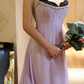 Lilac A Line Sweetheart Neck Beaded Satin Chiffon Long Prom Dress Evening Dress SH2370