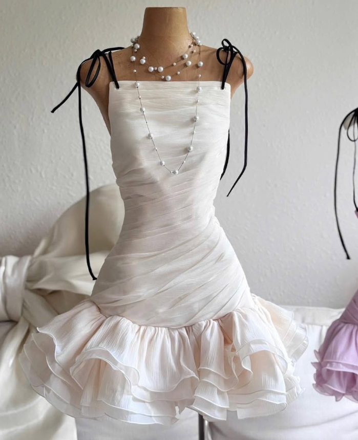 Cute A Line Spaghetti Strap Ivory Chiffon Short Homecoming Dress Birthday Dress SH4675