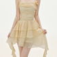 Flowy A Line Halter Layered Yellow Chiffon Open Back Short Homecoming Dress Cocktail Dress SH3174