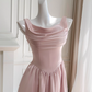 Gentle Pink A Line Straps Pleated Satin Homecoming Dress SH4507