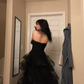 Princess A Line Sweetheart Neck Black Tiered Tulle Long Prom Dress Evening Dress SH355