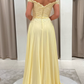 Summer Light Yellow A Line Lace Chiffon Long Prom Dress Party Evening Dress SH5706
