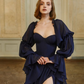 Navy Blue A Line Long Sleeve Chiffon Slit Prom Dress Evening Dress SH6687