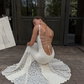 Romantic Mermaid Spaghetti Strap Ivory Lace Prom Dress Evening Dress SH8515