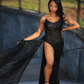 Sexy Black Lace Sequin Slit Long Prom Dress Mermaid Evening Dress SH1451