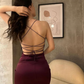 Sexy Burgundy Sheath Spaghetti Strap Satin Short Cocktail Dress Homecoming Dress SH4358