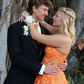 Strapless Tulle Appliques Long Evening Dress Orange Prom Dress SH965