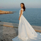 Stunning A Line Off the Shoulder White Satin Long Sweep Wedding Dress SH4857