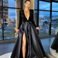 Royal Blue A Line Long Sleeve Shiny Sequin Satin Prom Dress Evening Dress SH5592