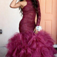 HIGH-NECK ONE-SLEEVE SHEATH LACE PUFFY TULLE PROM DRESS SA130