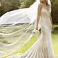 Romantic Shiny Mermaid V Neck Luxurious Beaded Ivory Chiffon Long Sweep Wedding Dress SH5465