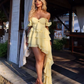 Yellow A Line Off the Shoulder Layered Chiffon Short Homecoming Dress Outfits SH4765
