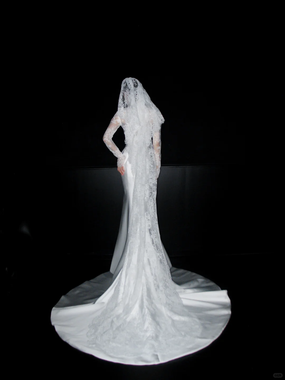 Classic Mermaid Long Sleeve White Lace Satin Long Wedding Dress SH5968