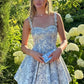Light Blue Floral Homecoming Dress with Beaded Straps Fit and Flare Mini Dress SH7873