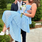 Baby Blue A Line Pearl Straps Layered Chiffon Prom Dress Evening Dress SH6208