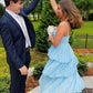 Baby Blue A Line Pearl Straps Layered Chiffon Prom Dress Evening Dress SH6208