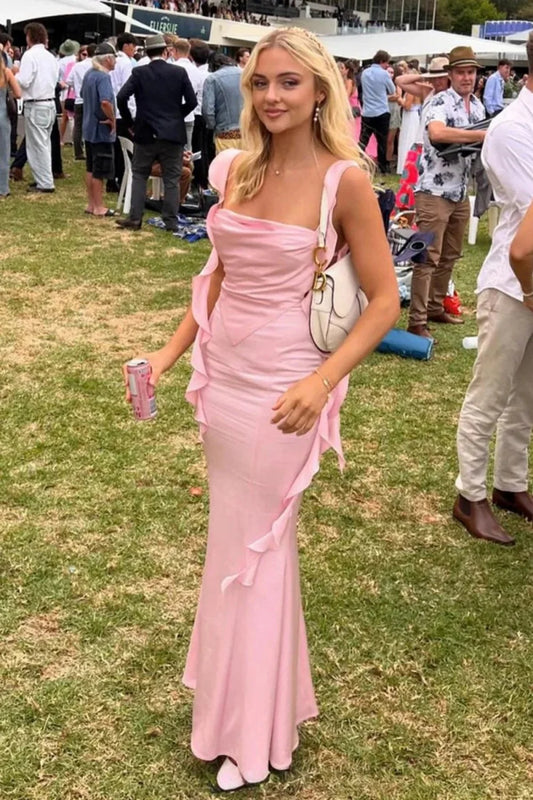 Lovely Mermaid Sweetheart Pink Long Prom Dress with Backless Ruffles SH8150