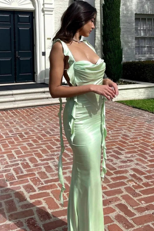 Lovely Mermaid Sweetheart Green Long Prom Dress with Backless Ruffles SH8151