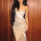 Luxurious Mermaid Spaghetti Straps Silver Sequins Long Prom Dress with Beading SH8106