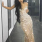 Luxurious Mermaid Spaghetti Straps Silver Sequins Long Prom Dress with Beading SH8106
