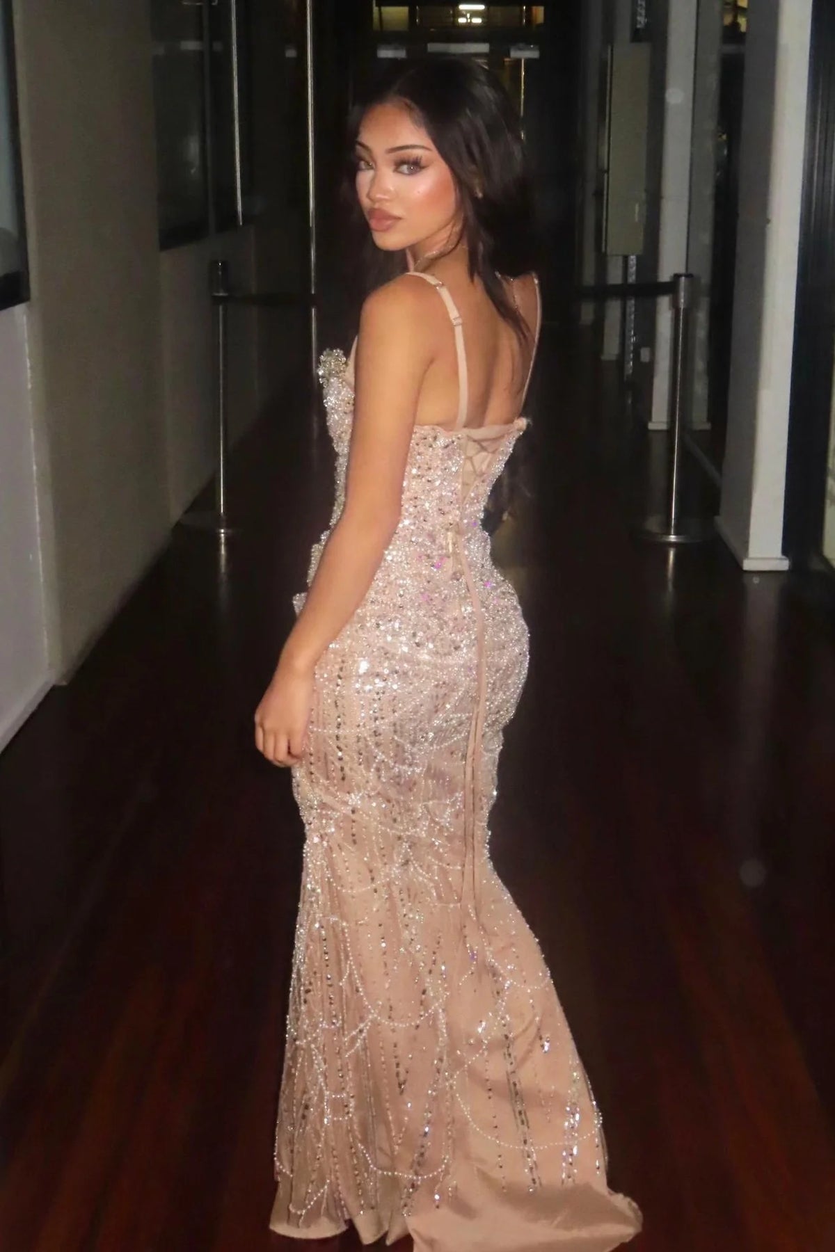 Luxurious Mermaid Spaghetti Straps Silver Sequins Long Prom Dress with Beading SH8106