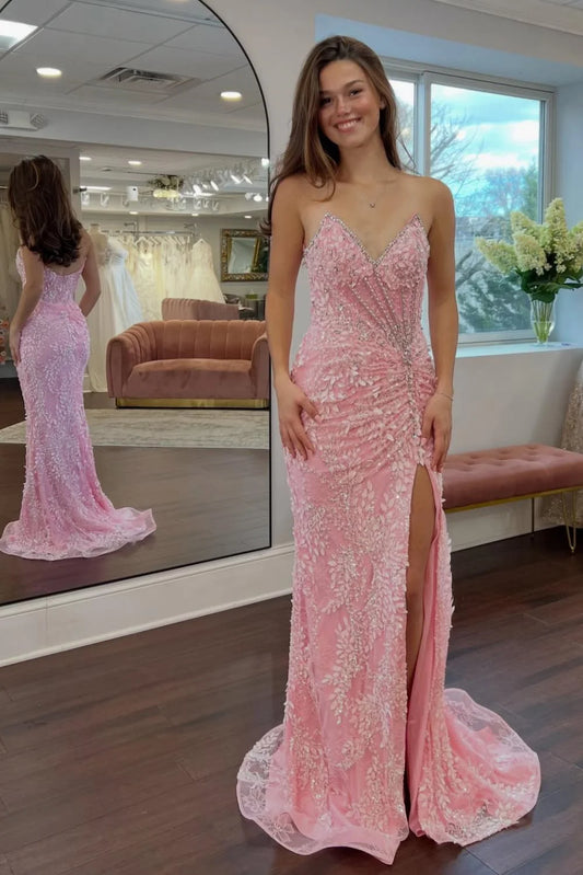 Luxurious Mermaid Sweetheart Pink Long Prom Dress with Appliques SH8162