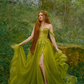 Fairy A Line Off the Shoulder Corset Appliques Green Tulle Prom Dress Evening Dress SH2180