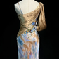 Gorgeous Mermaid Straps Appliques Print Flower Organza Satin Prom Dress Evening Dress SH3333