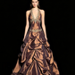 Vintage Ball Gown Halter Brown Sleeveless Long Prom Gown Fairy Prom Dresses SH3091