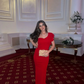 Charming Red Sheath One Shoulder Satin Prom Dress Wedding Guest Dress SH6019