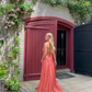 Sexy A Line V Neck Orange Chiffon Open Back Prom Dress Evening Dress SH2314