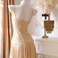 Shiny Vintage A Line V Neck Beaded Apricot Lace Chiffon Short Homecoming Dress SH5333