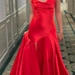 Sexy Mermaid Spaghetti Strap Red Satin Prom Dress Evening Dress with Slit SH2161