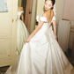 Stunning A Line Off the Shoulder Beaded Appliques White Satin Long Wedding Dress SH6025