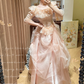 Vintage Light Pink Ball Gown Sleeve Lace Organza Satin Prom Dresses 18th Birthday Dresses SH4642