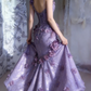 Gentle Purple Mermaid Halter Appliques Ruffle Sequin Long Prom Dress SH5427